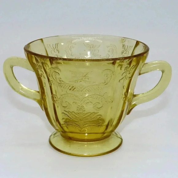 Federal Amber Yellow Depression Glass Madrid Cream And Sugar Set Vintage - Picture 2 of 7